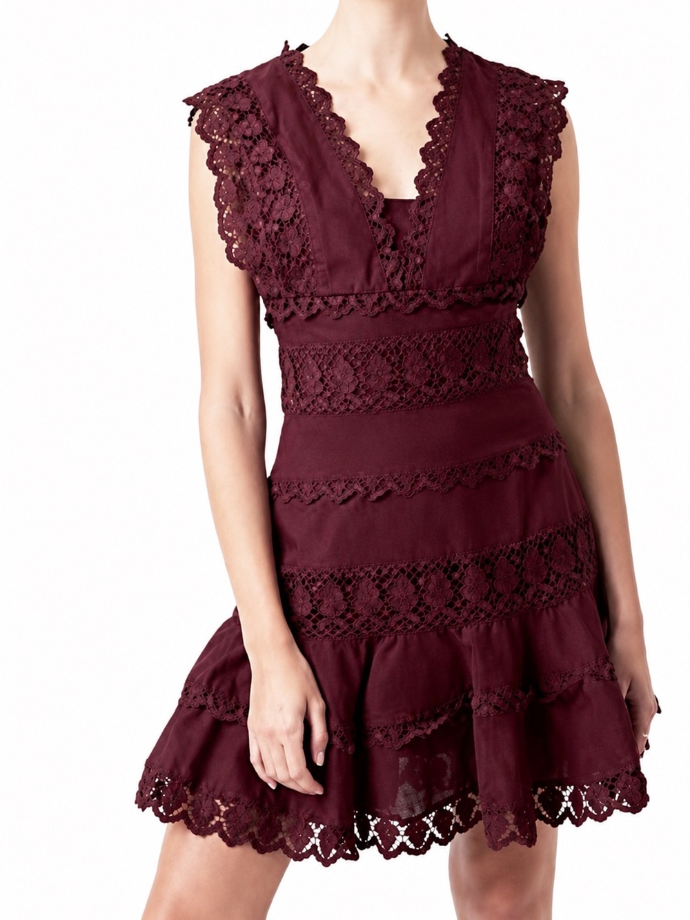 Endless Rose Plunging Neck Lace Trim Dress Womens Size M